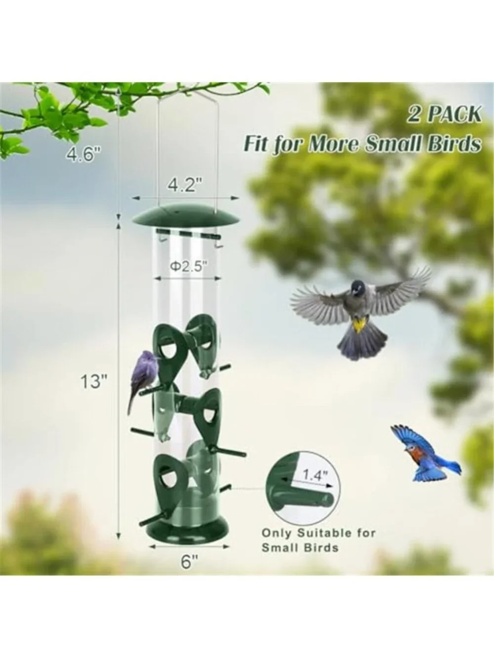 Metal Bird Feeder - 6 Port Tube Feeder for Outdoors, Heavy Duty Squirrel Proof